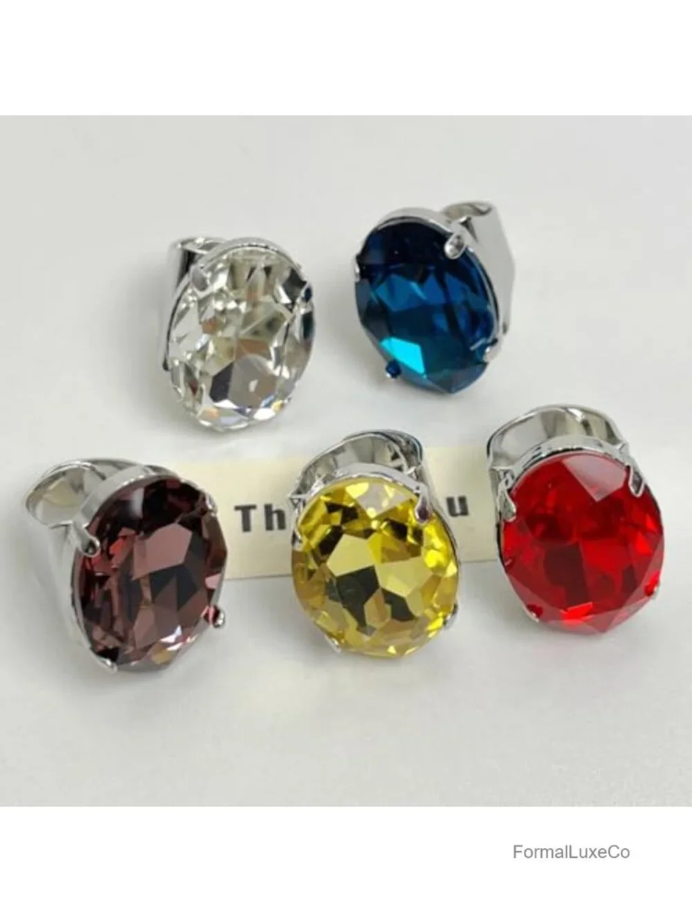 Oval Rhinestone Cocktail Ring, Chunky Open Knuckle Band, Adjustable, Wedding
